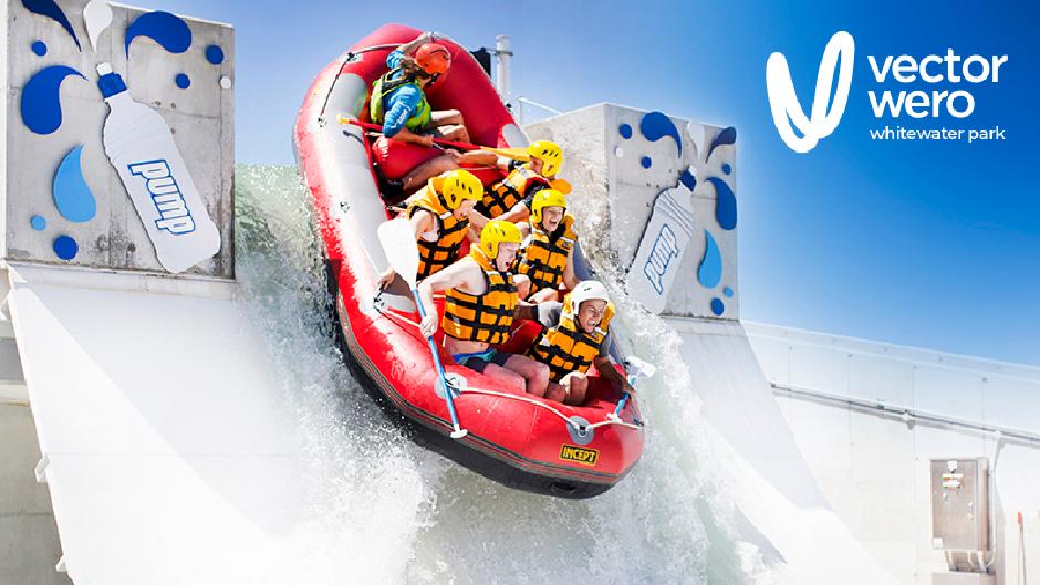 Up the intensity on our exhilarating River Rush rafting activity and waterfall drop!
